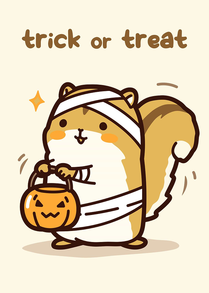 Cute Halloween Squirrel Mummy Illustration