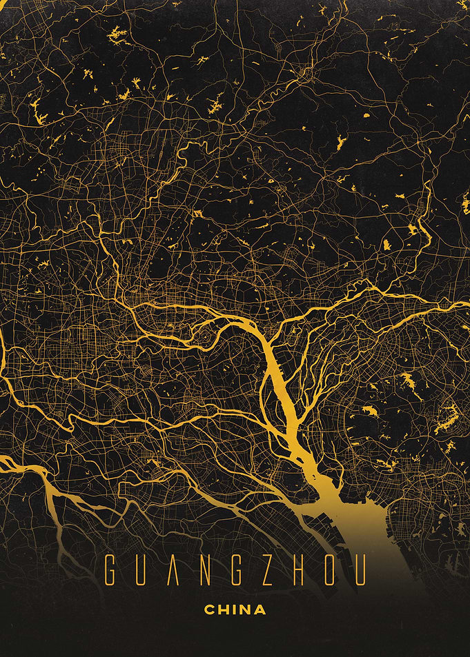 Guangzhou, China City Map Artwork - Modern Minimalist Street Map of Guangzhou's Iconic Urban Landscape