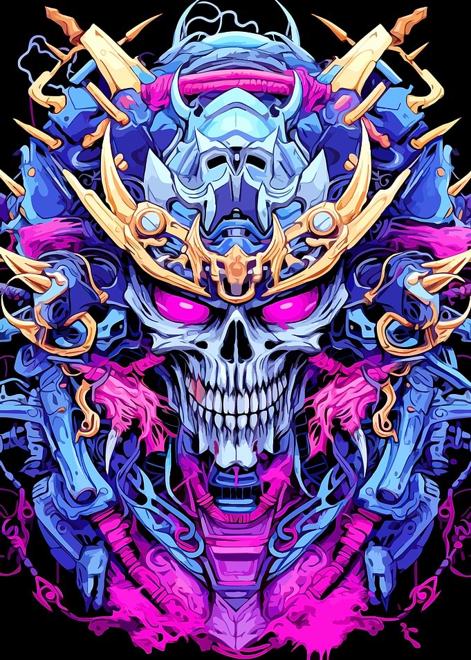Cyberpunk Skull with Golden Accents