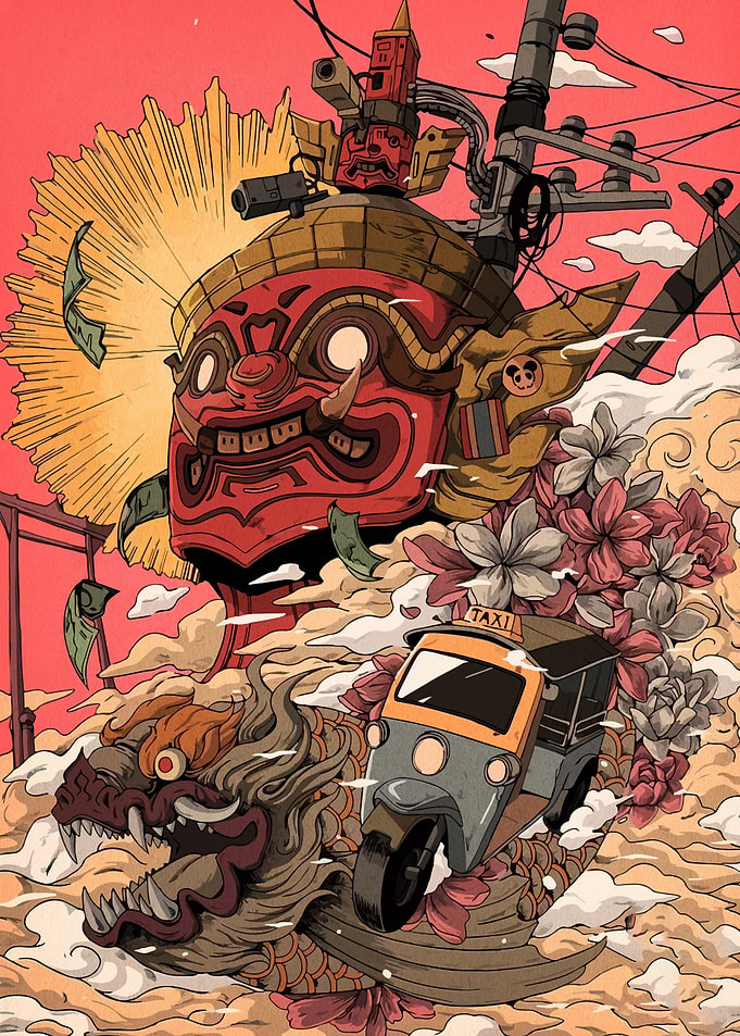 Thai Giant, Dragon, and Tuk-Tuk Art