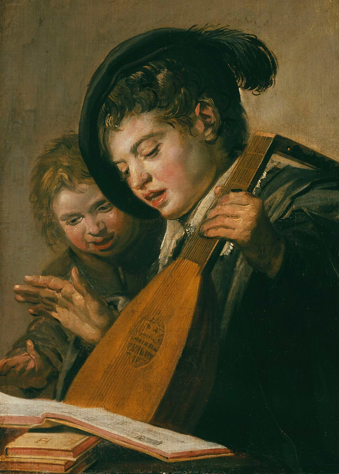 Boy Playing Lute with Companion Painting