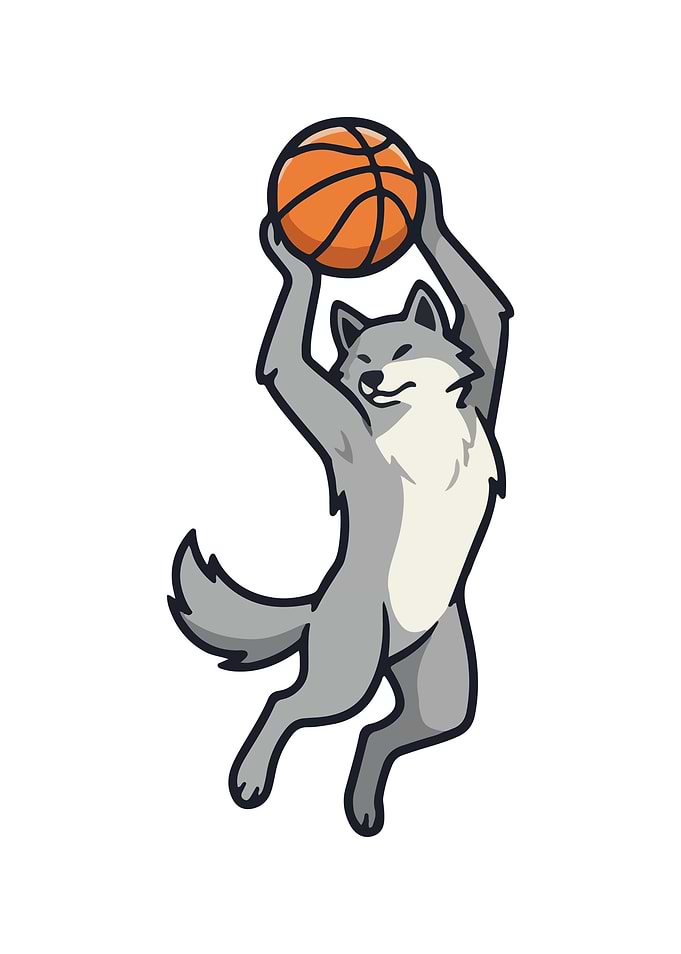 Cartoon Wolf Playing Basketball