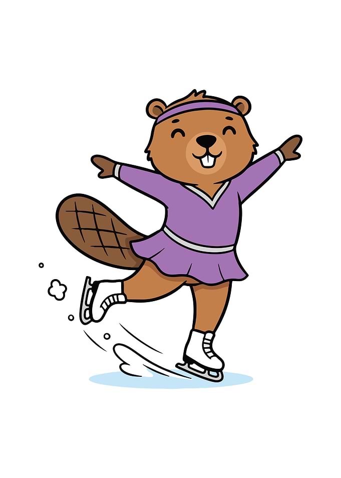 Cartoon Beaver Ice Skating