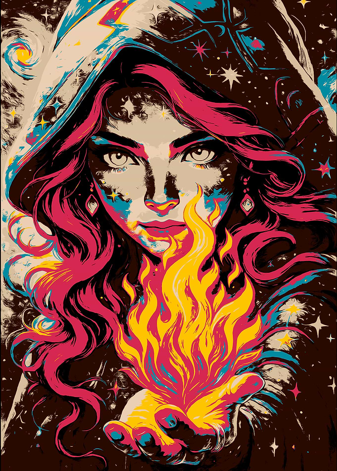 Mystic Woman Holding Fire