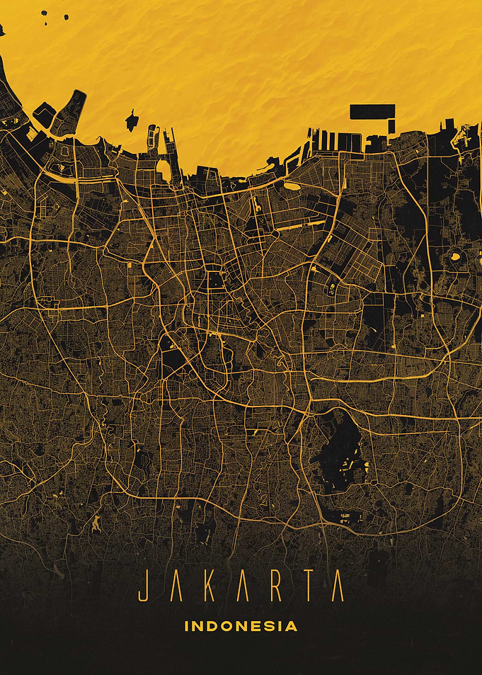 Jakarta, Indonesia City Map Artwork - Modern Minimalist Street Map of Jakarta's Iconic Urban Landscape