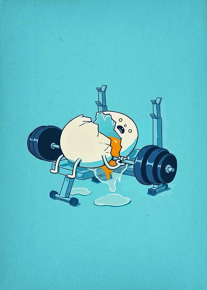 Cracked Egg Bench Press Cartoon
