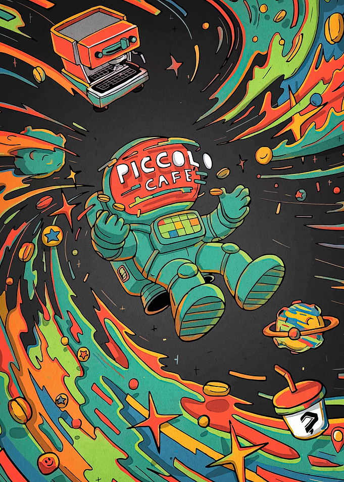 Astronaut in Space with Coffee Theme
