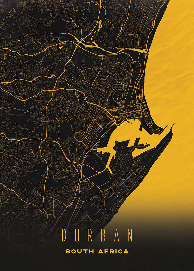 Durban, South Africa City Map Artwork - Modern Minimalist Street Map of Durban's Iconic Urban Landscape