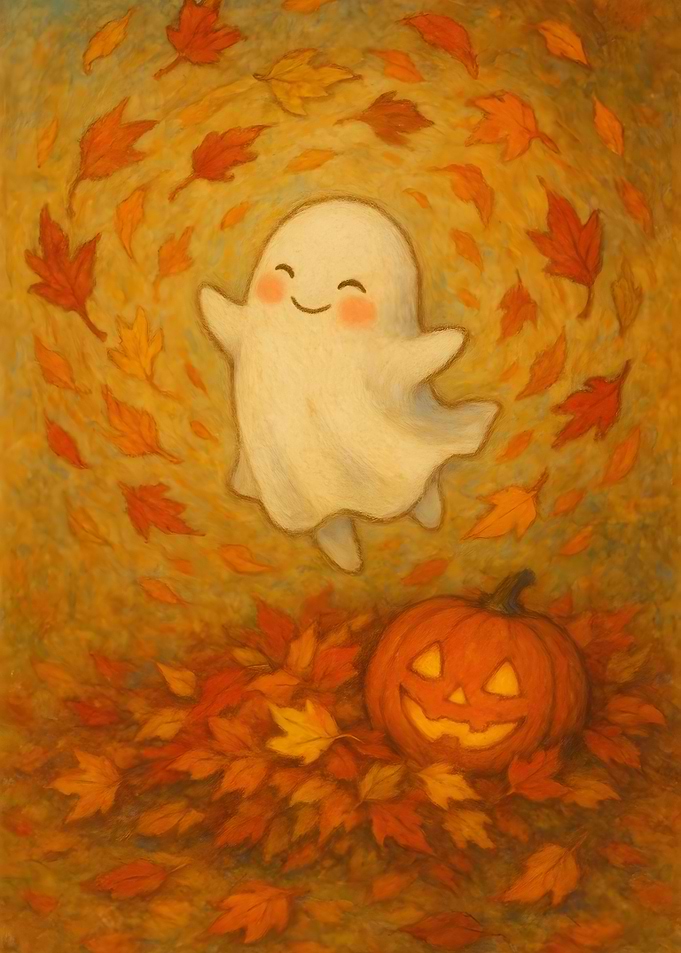 Autumn Leaves Cute Halloween Ghost