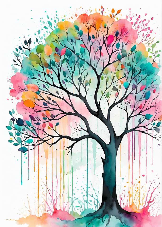 Colorful Watercolor Tree Illustration