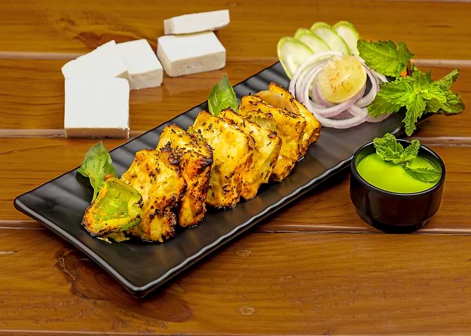 Paneer Tikka on Black Plate