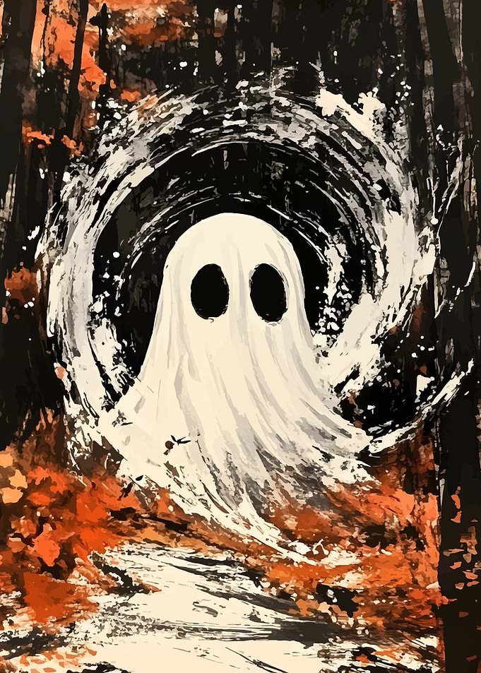 Spooky Ghost in the Woods Painting