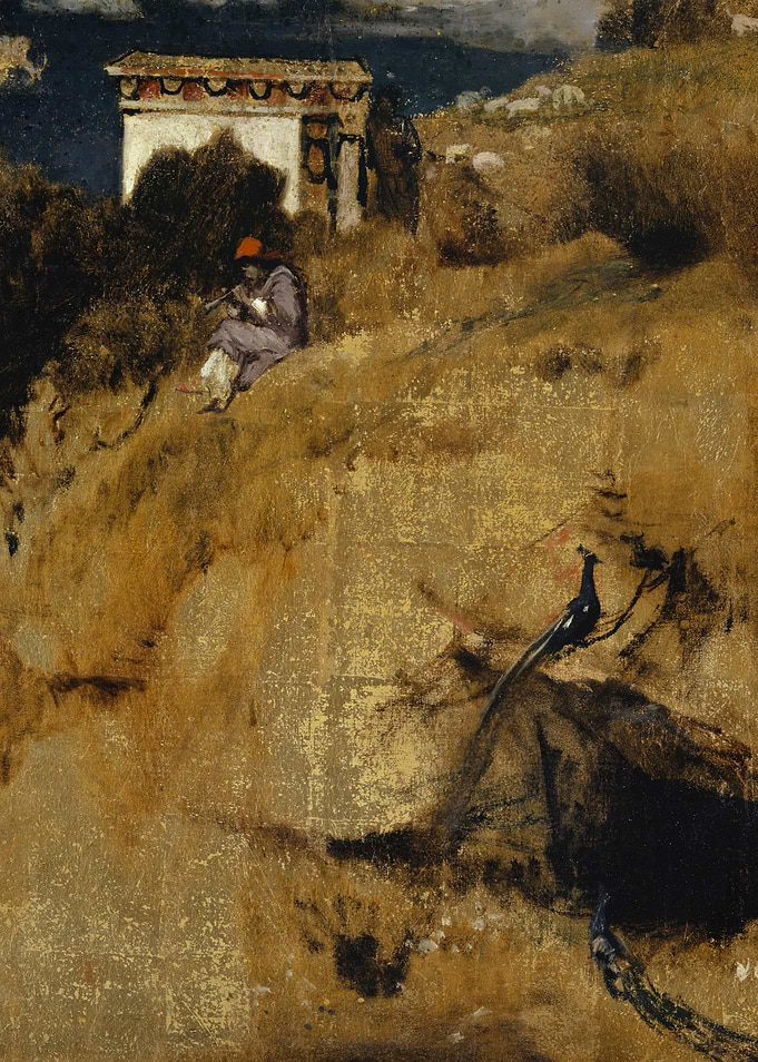Orientalist Landscape with Figures and Peacock