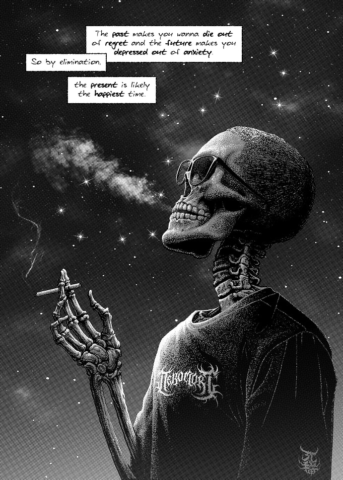 Smoking Skeleton with Inspirational Quote