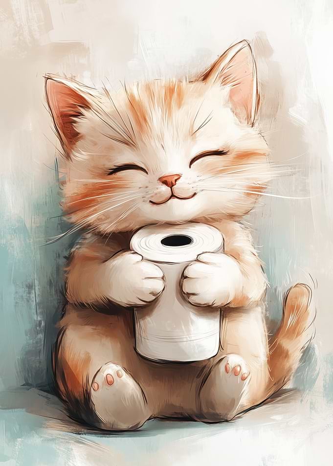 Cute Kitten Hugging Toilet Paper Roll