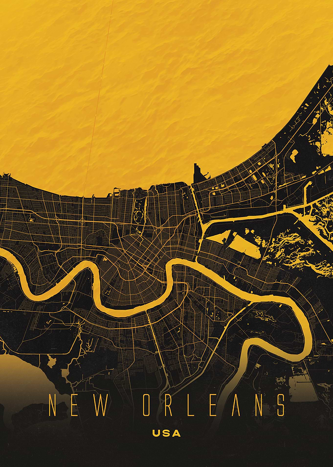 New Orleans, USA City Map Artwork - Modern Minimalist Street Map of New Orleans's Iconic Urban Landscape