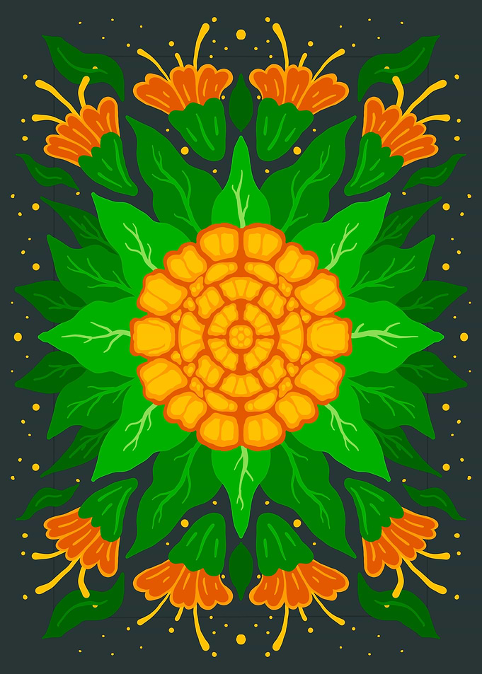 Floral Pattern with Orange and Green