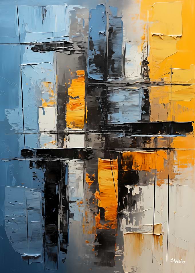 Urban Geometry in Blue and Ochre – Textured Architectural Abstract