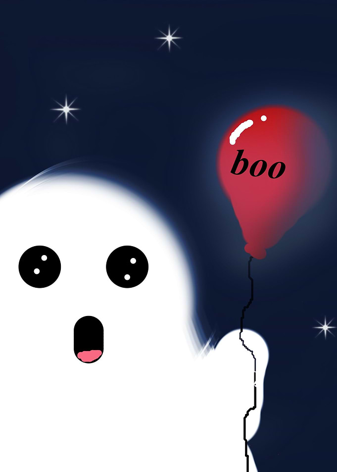 Cute Ghost with Red Balloon