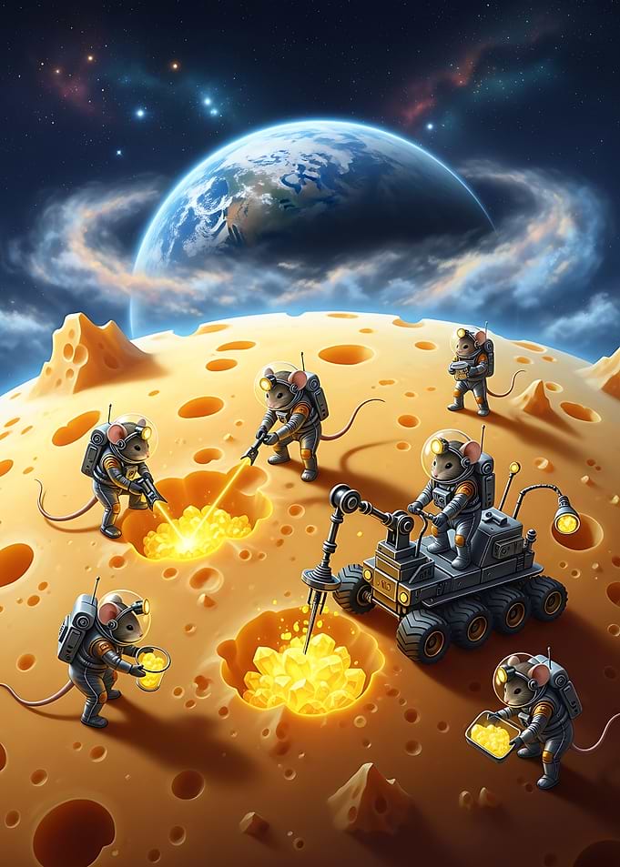 Mouse Astronauts Mining Cheese Moon