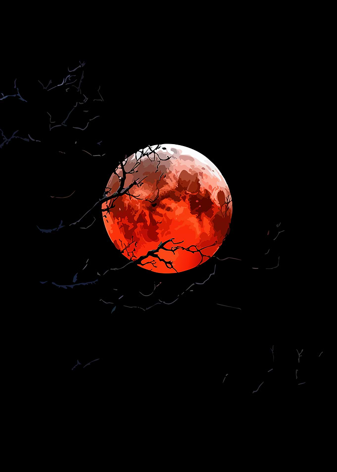 Blood Moon with Bare Branches