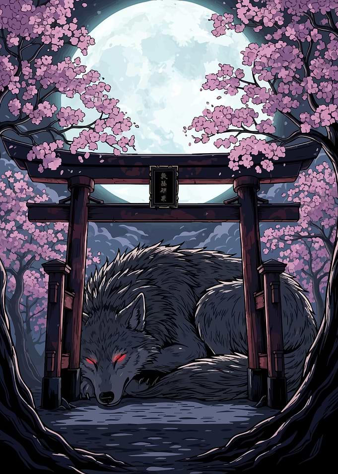 Wolf Torii Gate Cherry Blossoms