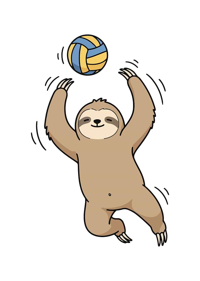 Cartoon Sloth Playing Volleyball Illustration