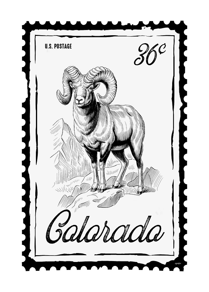Colorado Ram Vintage Postage Stamp Art