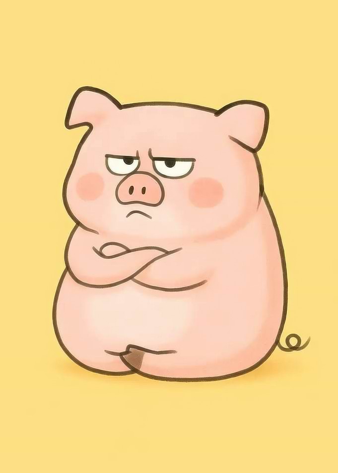 Grumpy Cartoon Pig with Arms Crossed