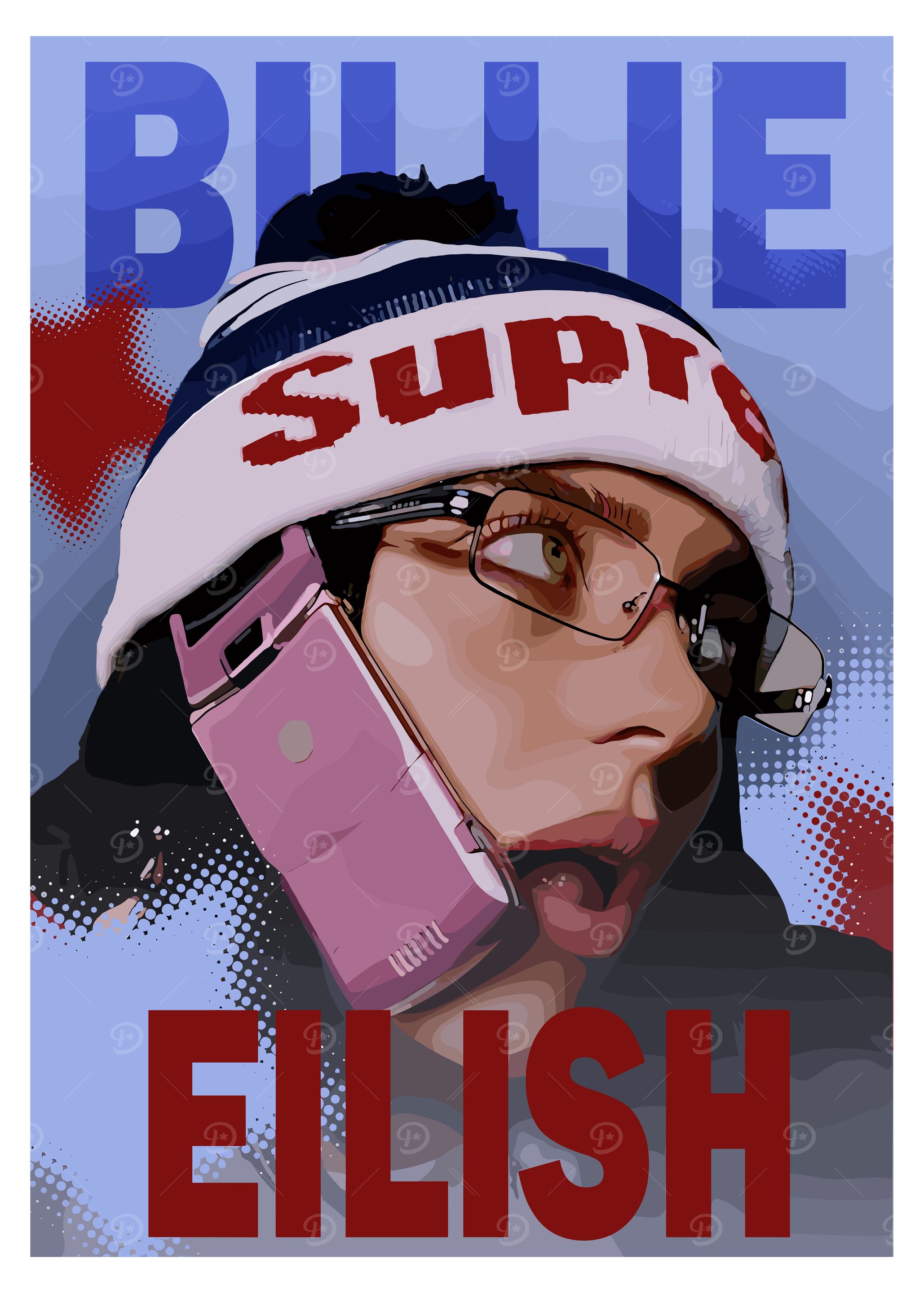 Billie Eilish Portrait with Supreme Hat