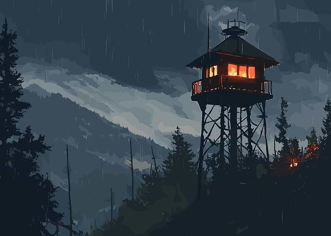 Fire Lookout Tower in the Rain