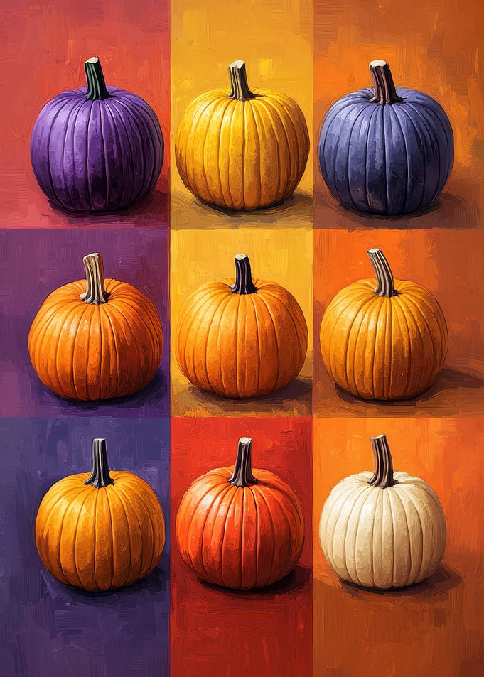 Colorful Pumpkins Grid Painting | Autumn Grid Wall Art