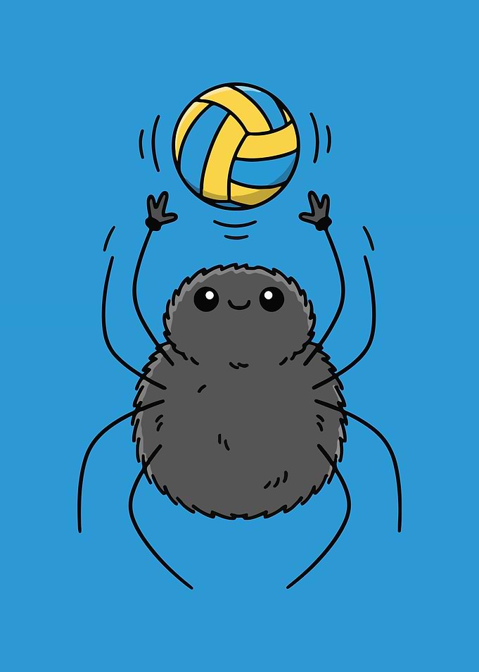 Cartoon Spider Playing Volleyball