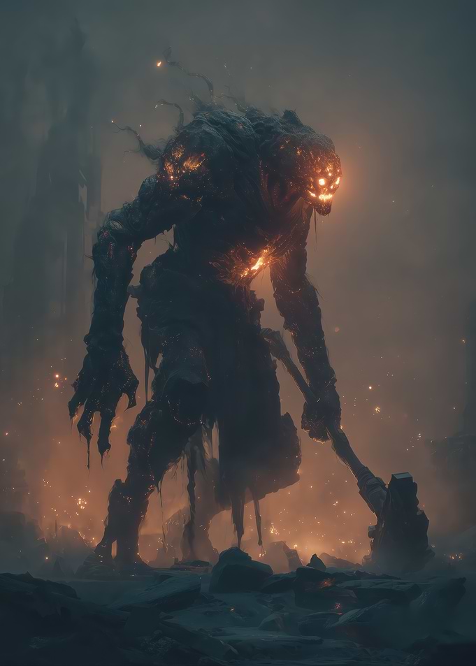 Fiery Monster with Hammer