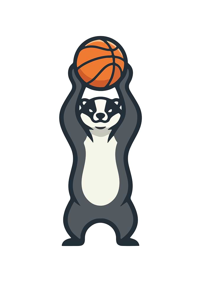 Badger Mascot Shooting Basketball Cartoon