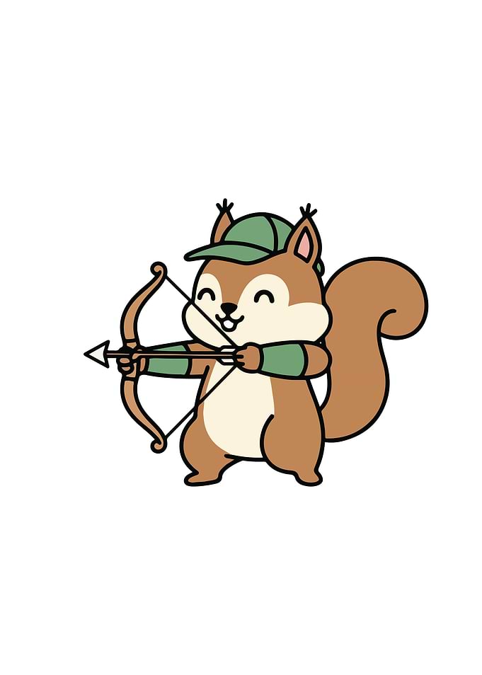 Cartoon Squirrel Archer with Bow and Arrow