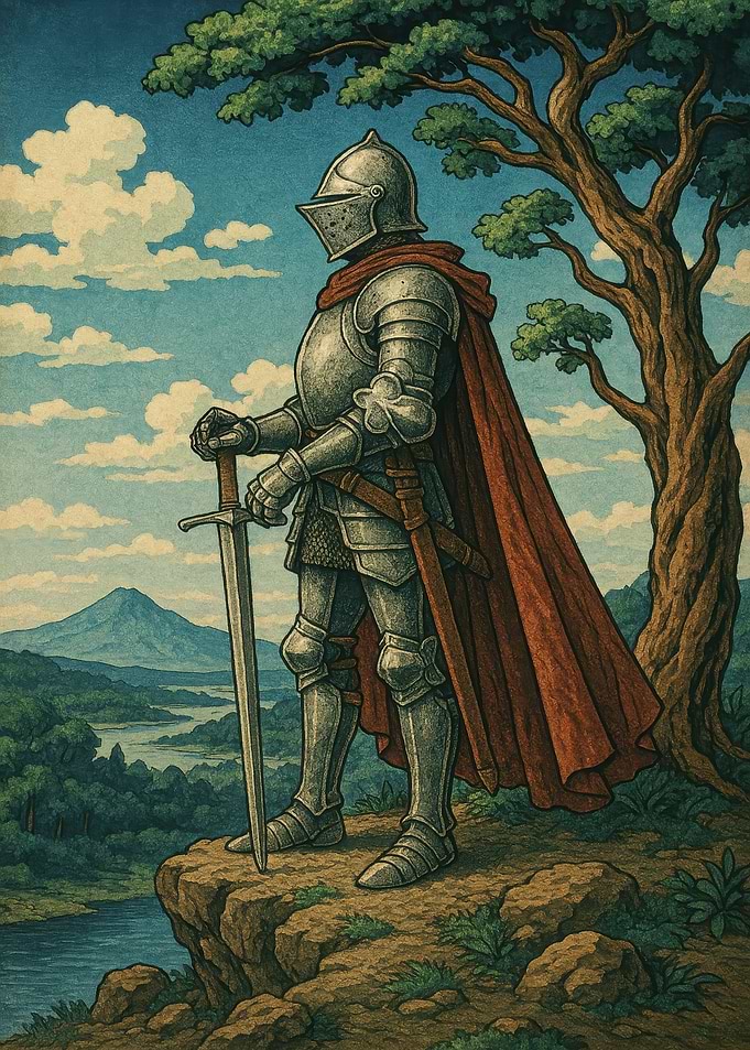 Knight on Cliffside with Sword