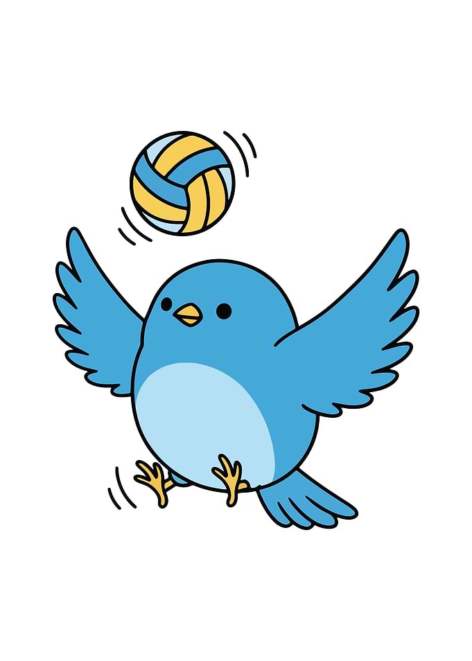 Cartoon Bird Playing Volleyball