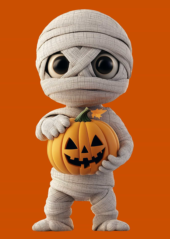 Cute Mummy Holding a Pumpkin