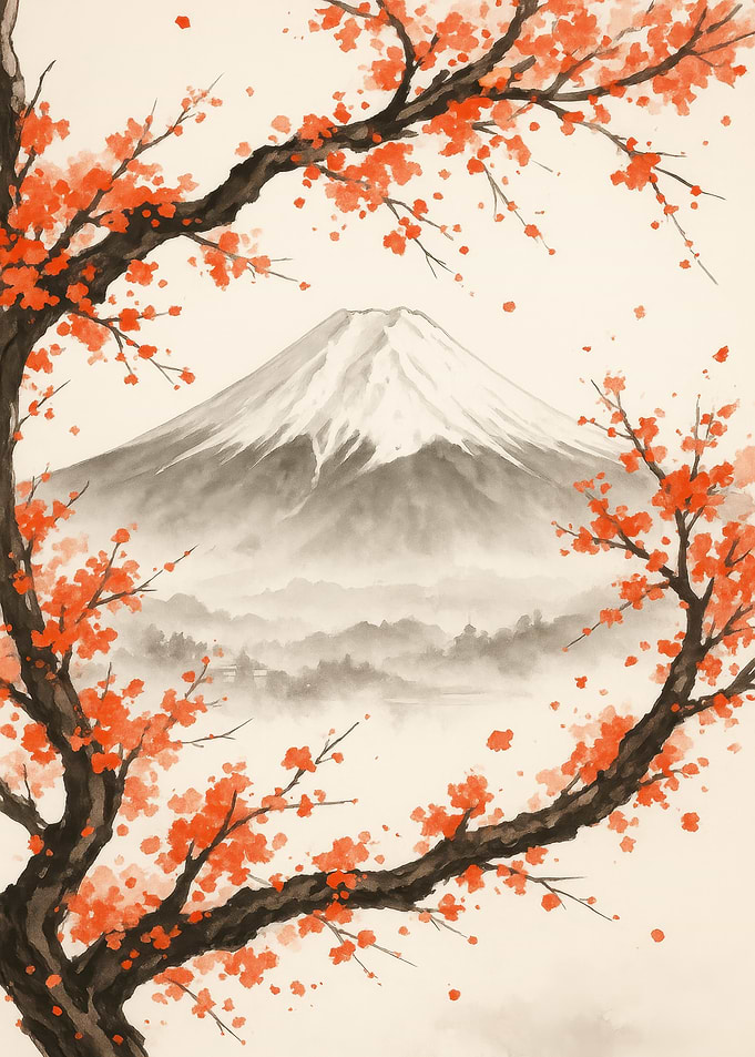 Mount Fuji with Cherry Blossoms Painting