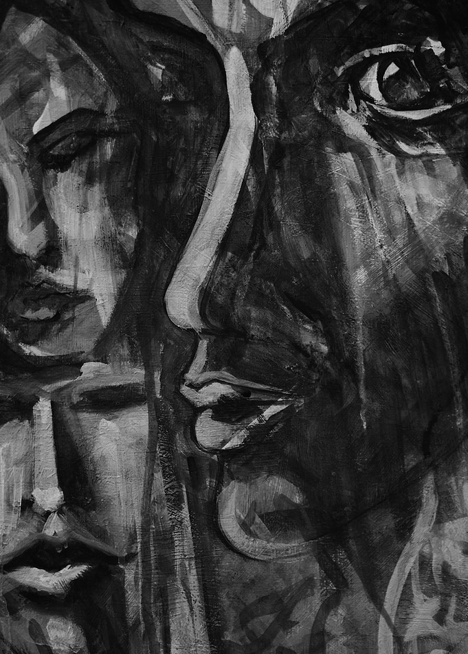 Monochrome Faces Abstract Painting