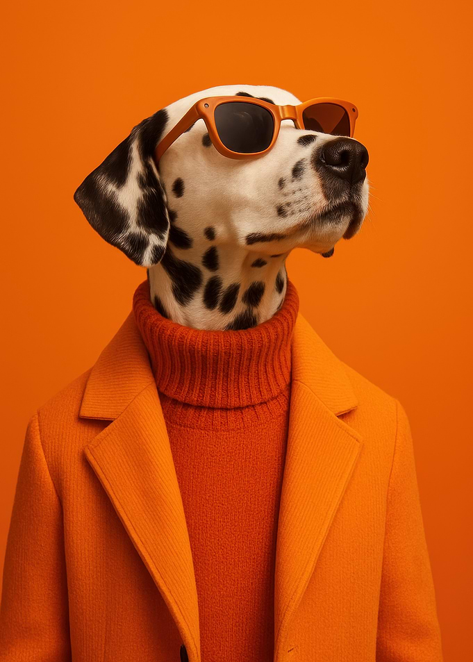 Stylish Dalmatian in Chic Orange Outfit
