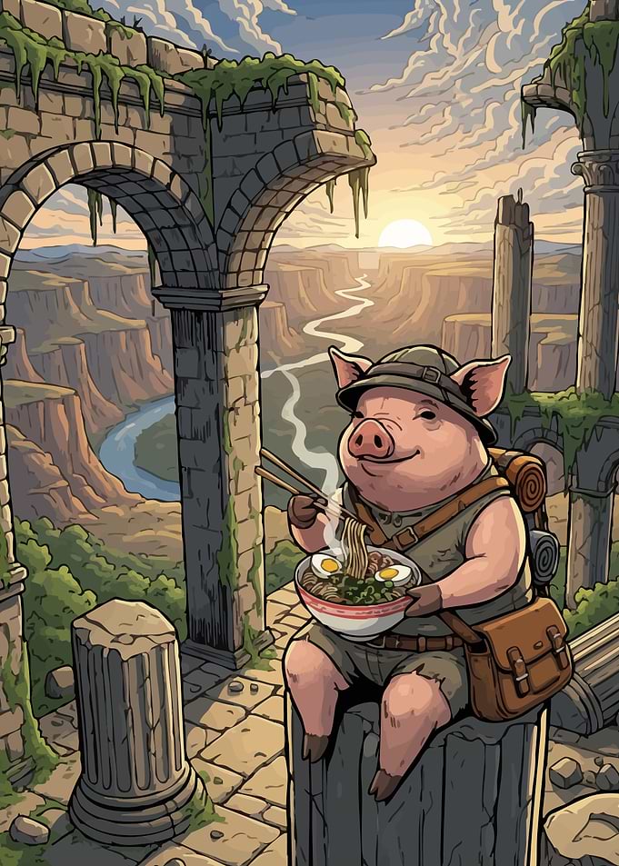 Adventurous Pig Eating Ramen