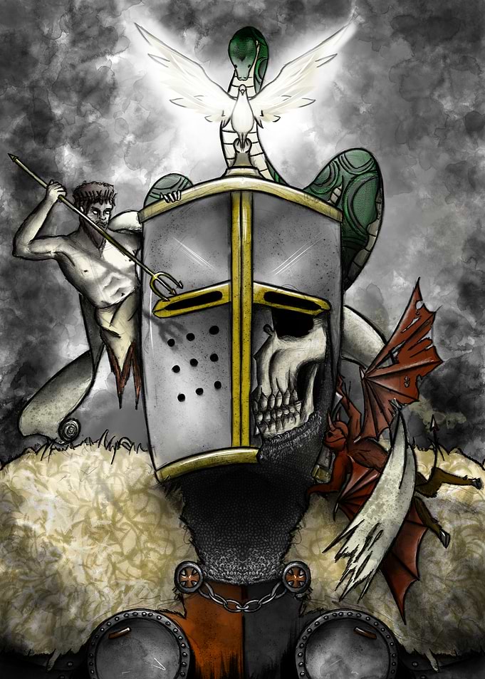 Knight Helmet with Skull and Snake