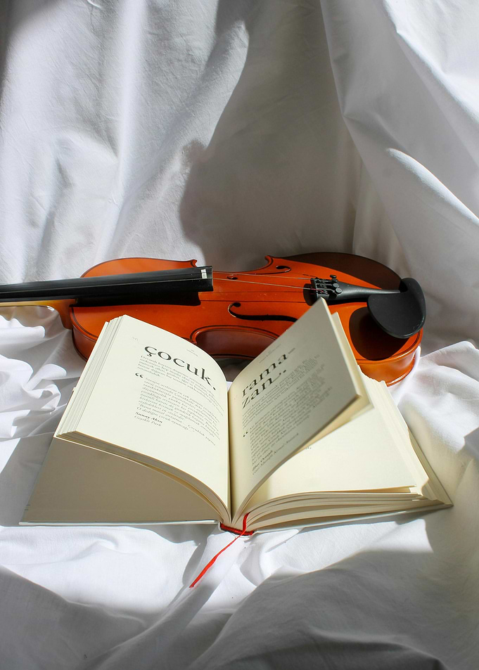 Violin and Open Book Still Life