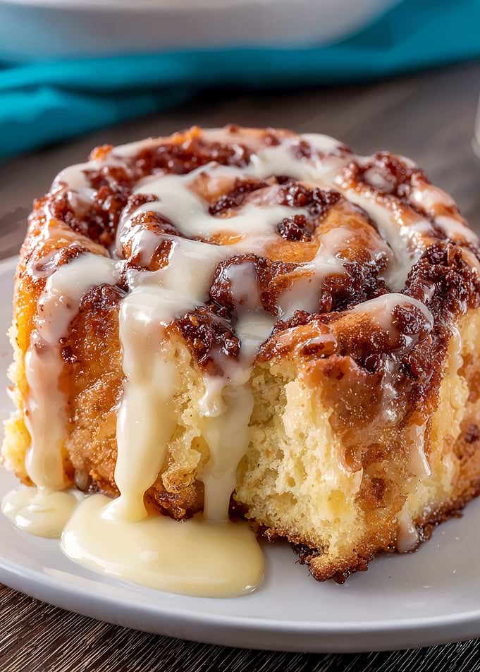 Iced Cinnamon Roll on Plate