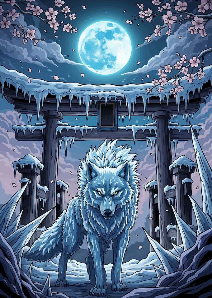 Icy Wolf Under Moonlight