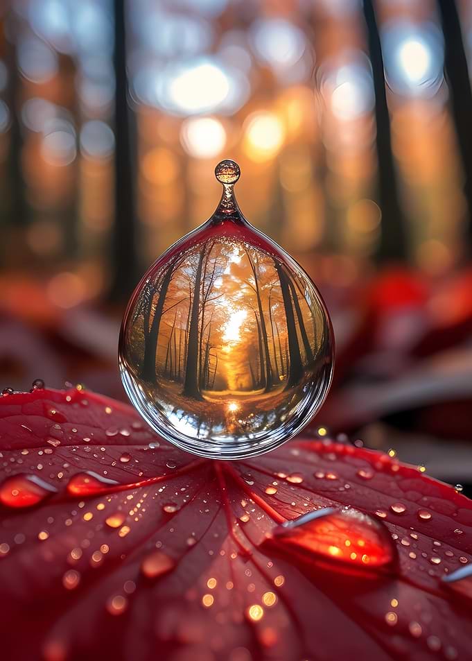 Autumn Forest Reflected in Water Drop