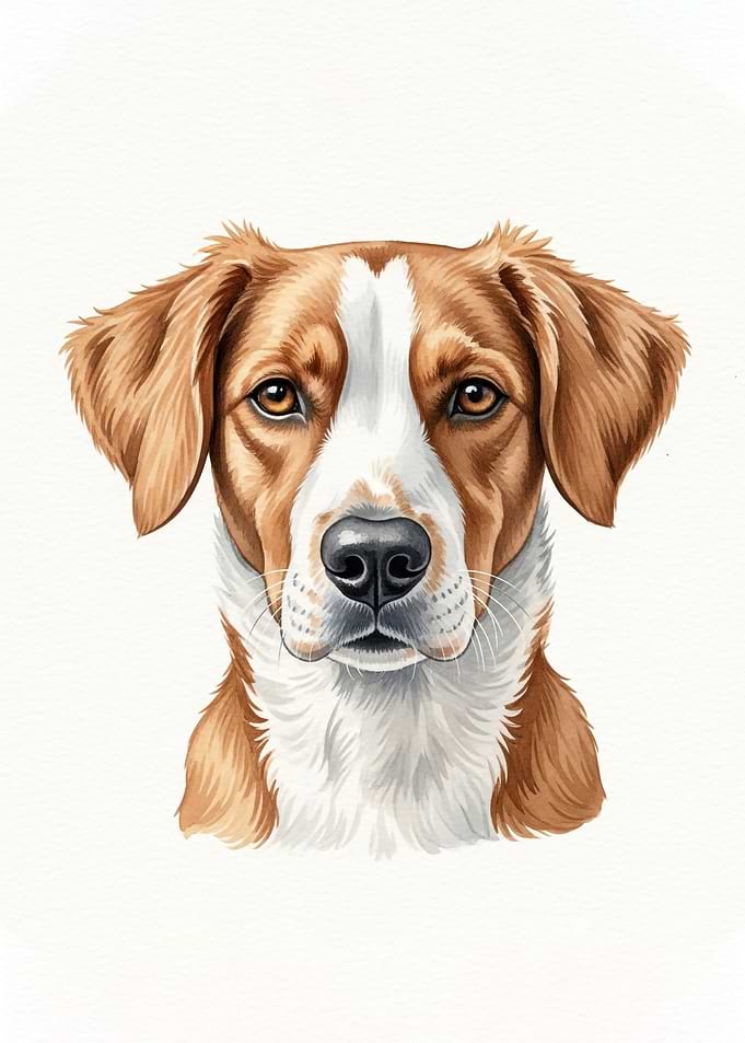 Dog Portrait with Brown and White Fur
