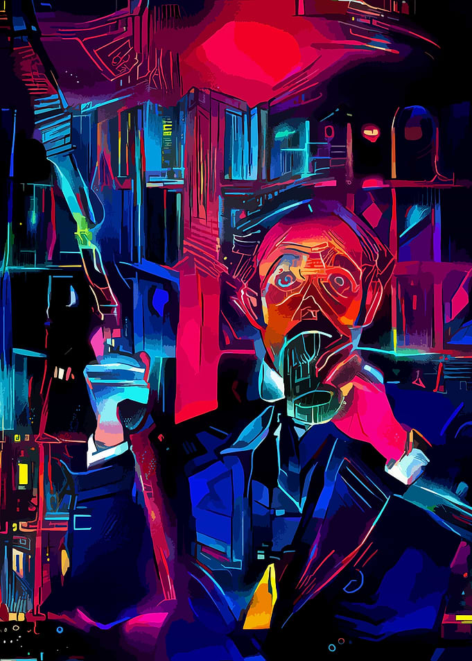 Cyberpunk Man with Gas Mask